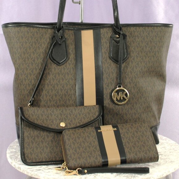 Michael Kors Jet Set Signature Tote Bag with Matching Wallet & Pouch - Picture 1 of 17